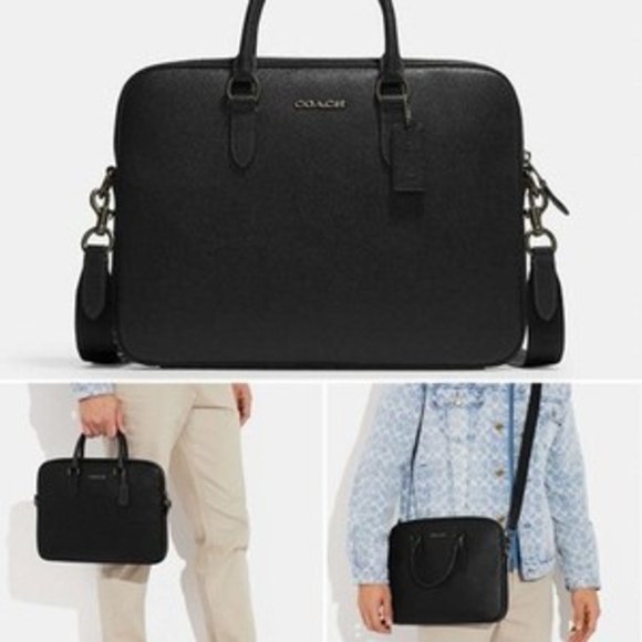 Coach Black Leather Briefcase with Top Handles - Picture 2 of 4